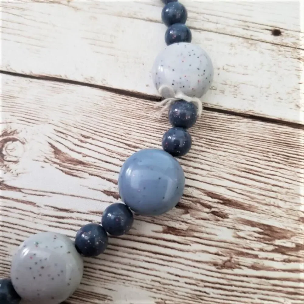 Vintage Necklace - Statement Chunky Round Shades of Blue Beaded Necklace
